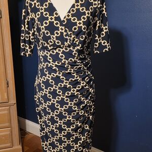 Ralph Lauren Black and Gold Patterned Midi Dress